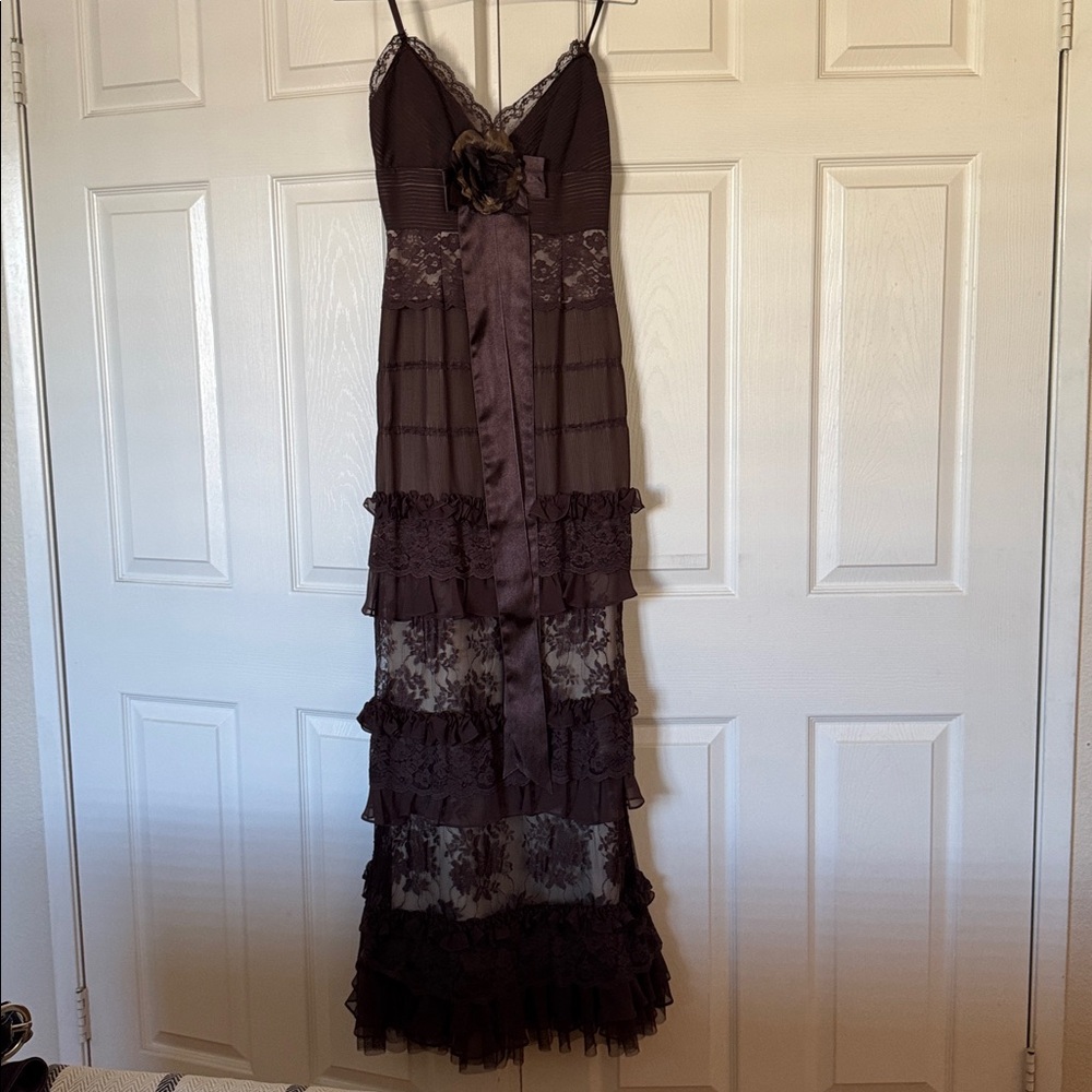 NWT BASIX II Elegant Brown Lace Dress with flower bow
